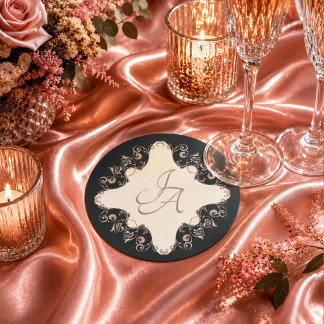 Dessous De Verre Rond Sous-bouclier de mariage baroque en papier de luxe
