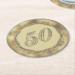 Dessous De Verre Rond Sous-verres en papier de design pour 50e anniversa
