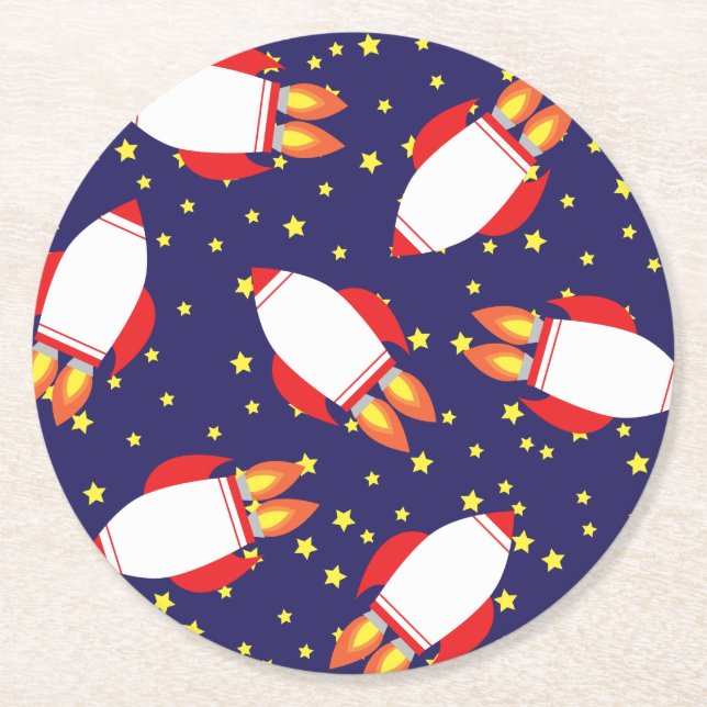 Dessous De Verre Rond Space Rocket Ship Anniversaire (Devant)