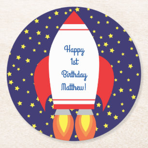 Dessous De Verre Rond Space Rocket Ship Anniversaire
