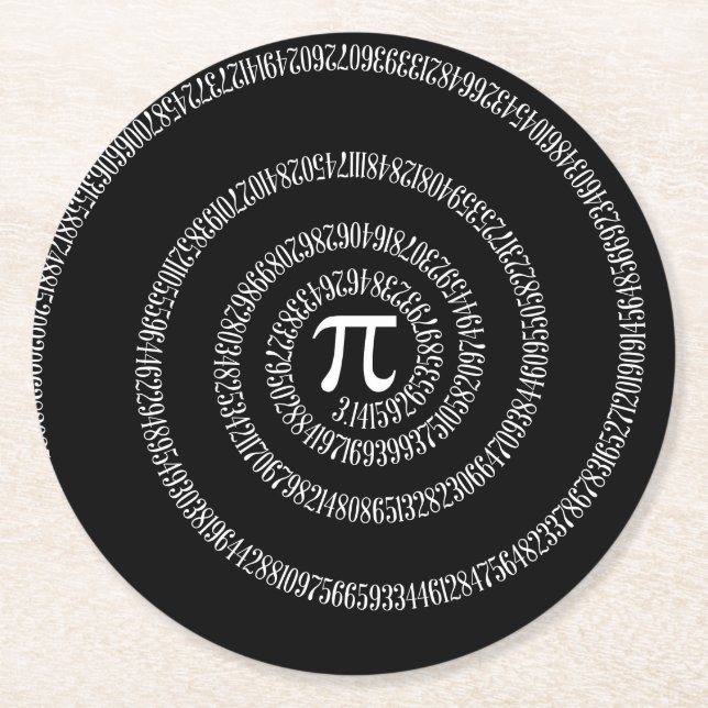 Dessous De Verre Rond Spirale pour numéros Pi sur noir (Devant)