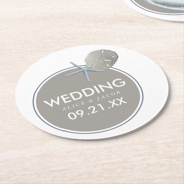 Dessous De Verre Rond Starfish and Sand Dollar - Mariage plage (Incliné)