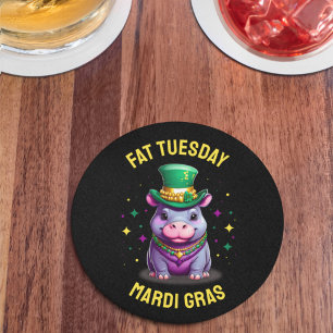 Dessous De Verre Rond Sticker en gros Mardi Gras Mardi Hippo