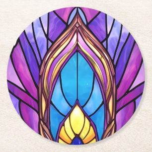 Dessous De Verre Rond Style Art Nouveau Vitrage Peacock Plumes