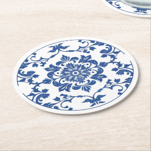 Dessous De Verre Rond Style élégant simple Fleur Bleue Blanc style
