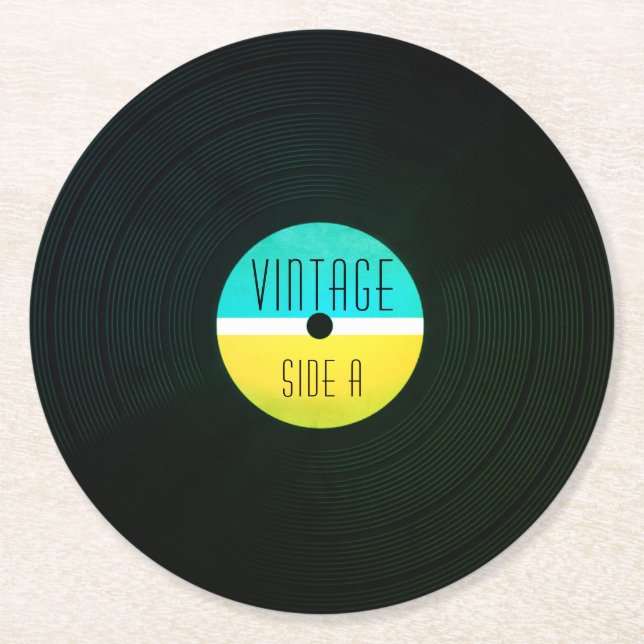 Dessous De Verre Rond Style record de cru de vinyle de plat de musical (Devant)
