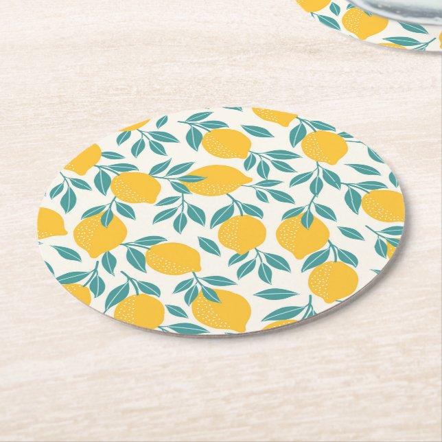 Dessous De Verre Rond Sucré Branches de citron Motif (Incliné)