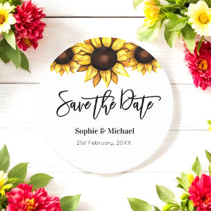 Dessous De Verre Rond Sunflower Enregistrer la date Mariage