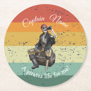 Dessous De Verre Rond Sunset Rum Skeleton Pirate Party