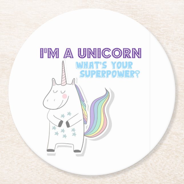 Dessous De Verre Rond Superpuissance de l'Unicorne (Devant)