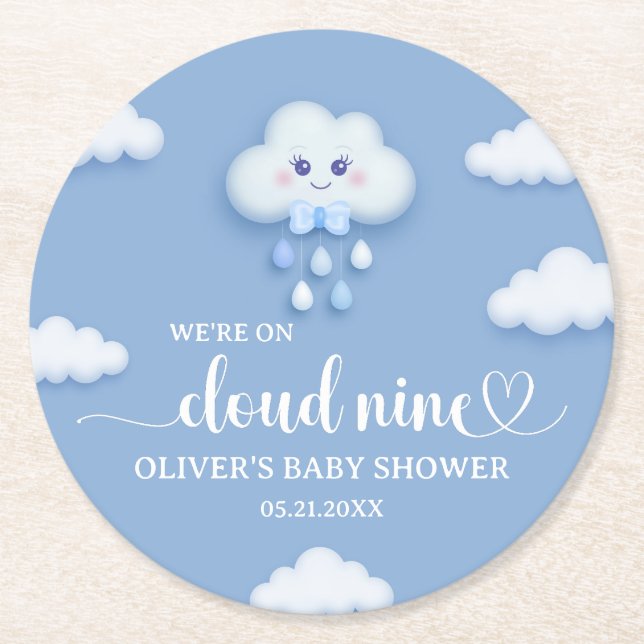Dessous De Verre Rond Sur Cloud Neuf Baby shower Blue Boy Moderne (Devant)