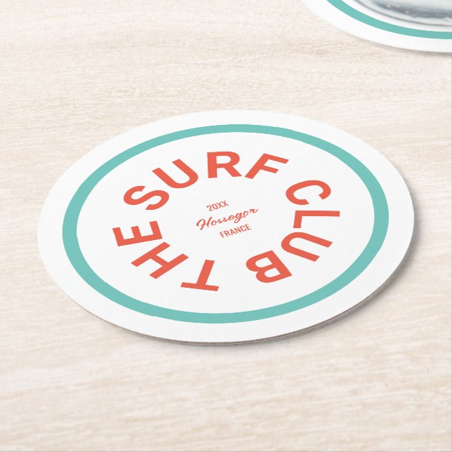 Dessous De Verre Rond Surf Club Blue Crest Turquoise Stripe (Incliné)