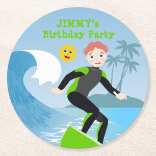 Dessous De Verre Rond Surf garçon fête d'anniversaire