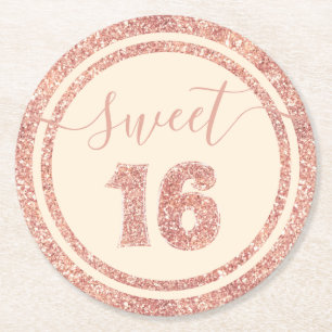 Dessous De Verre Rond Sweet 16 Saumon Faux Parties scintillant Frappe fê