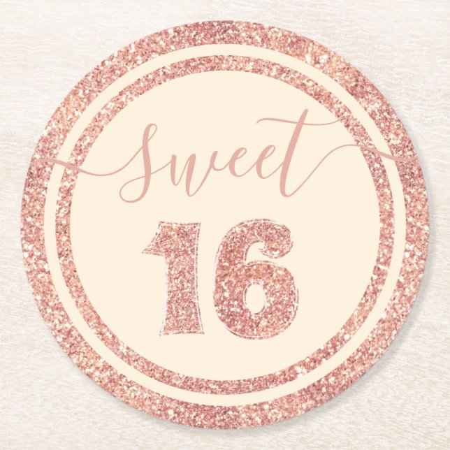 Dessous De Verre Rond Sweet 16 Saumon Faux Parties scintillant Frappe fê (Devant)