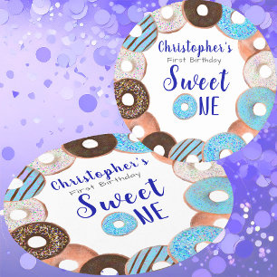 Dessous De Verre Rond Sweet One Donut Blue Boy 1ère fête d'anniversaire