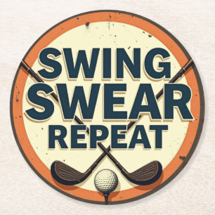 Dessous De Verre Rond Swing Swear Repeat - La devise de Golf Lover