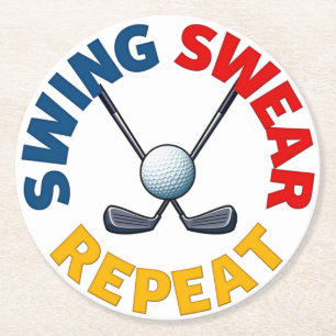 Dessous De Verre Rond Swing, Sweer, Répéter : Drôle Golf Design