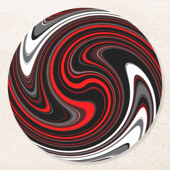 Dessous De Verre Rond Swirl à peinture rouge noire (Devant)