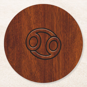 Dessous De Verre Rond Symbole du cancer du zodiaque sur le style bois de