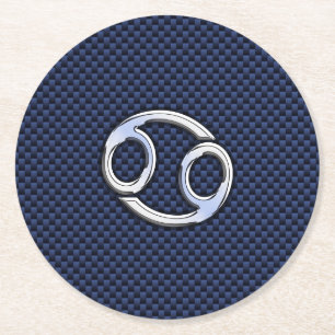 Dessous De Verre Rond Symbole du cancer Zodiac Marine Blue Carbon Fiber 