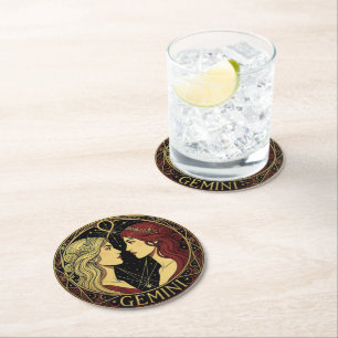 Dessous De Verre Rond Symbole féminin du zodiaque Gémeaux jumeaux