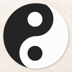 Dessous De Verre Rond Symbole Yin Yang noir et blanc