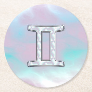 Dessous De Verre Rond Symbole zodiaque Gemini de style perle