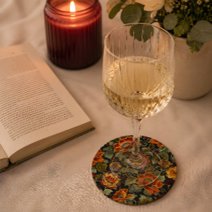 Dessous De Verre Rond Tapis de verre à boire floral opulent de style vin
