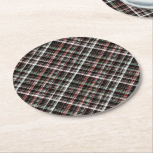 Dessous De Verre Rond Tartan de Noël texturé.