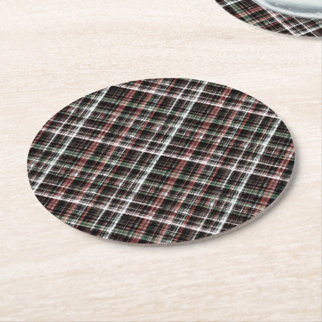 Dessous De Verre Rond Tartan de Noël texturé. (Incliné)