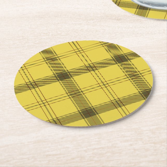 Dessous De Verre Rond Tartan jaune écossais (Incliné)