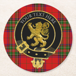 Dessous De Verre Rond Tartan Lion Crest de Clan Écossais