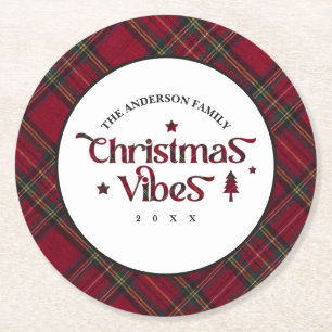 Dessous De Verre Rond Tartan Treasures : Vibes de Noël rétro