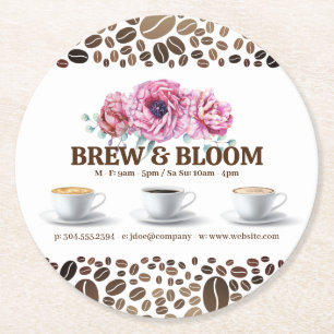 Dessous De Verre Rond Tasses à café et fleurs