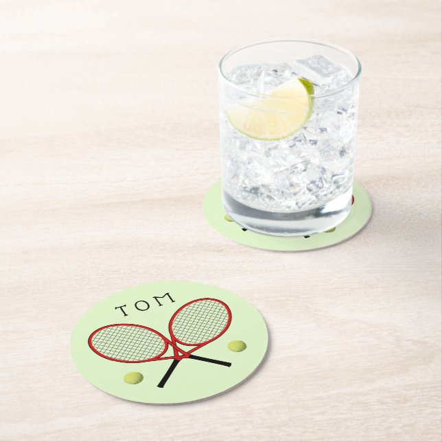 Dessous De Verre Rond Tennis croisé raquettes Dessous de verre papier pe (En situation)