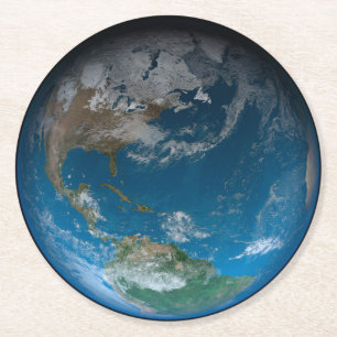 Dessous De Verre Rond Terre Pleine Avec Amérique Du Nord Et Du Sud.