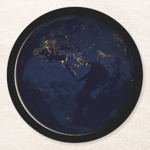 Dessous De Verre Rond Terre Pleine Avec Lumières De Ville