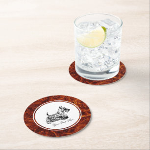 Dessous De Verre Rond Térrier écossais et motif Burl Personnaliser