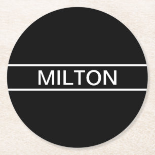 Dessous De Verre Rond Texte personnalisable   Bold Modern Black & White