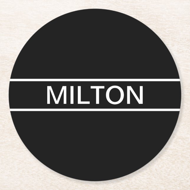 Dessous De Verre Rond Texte personnalisable | Bold Modern Black & White (Devant)