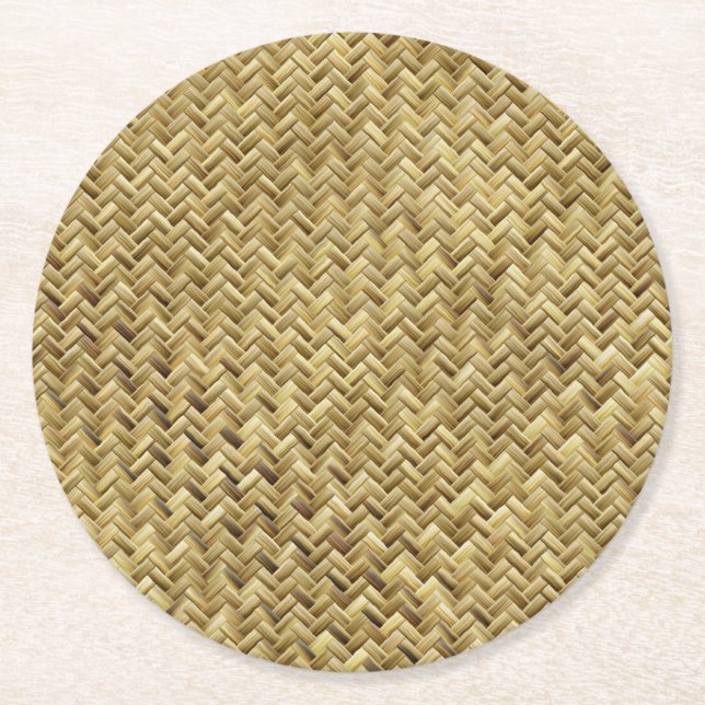Dessous De Verre Rond Texture de paille tissée rustique (Devant)