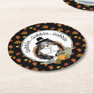 Dessous De Verre Rond Thanksgiving Shetland Sheepdog (merle bleu) Drôle