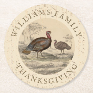 Dessous De Verre Rond Thanksgiving Vintage Turquie Jour Nom de famille