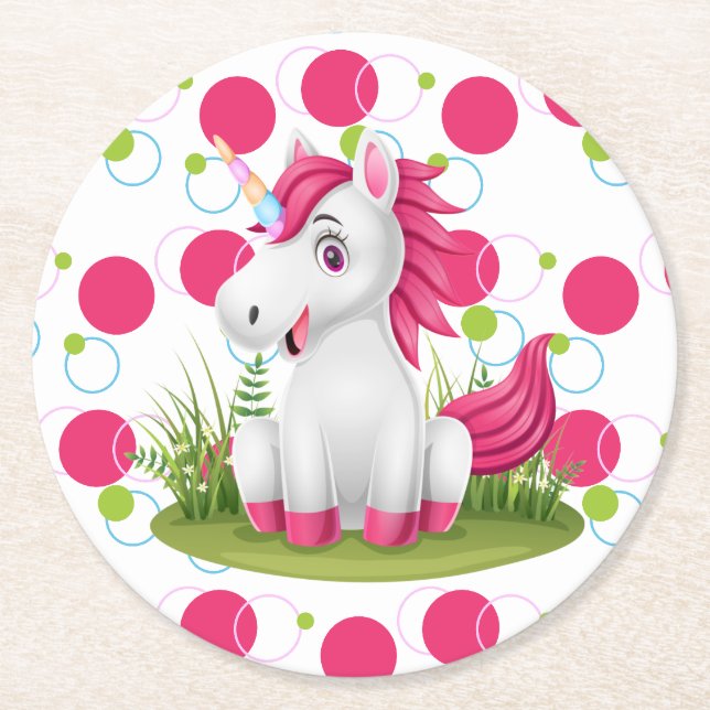 Dessous De Verre Rond Thème Anniversaire de la licorne (Devant)