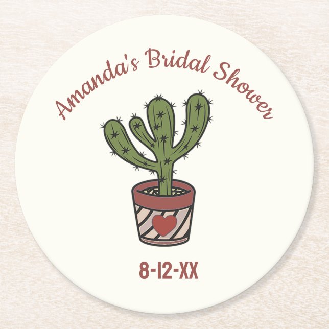 Dessous De Verre Rond Thème Cactus Mariage Personnalisé   (Devant)