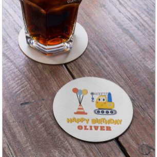 Dessous De Verre Rond Thème de construction fête d'anniversaire