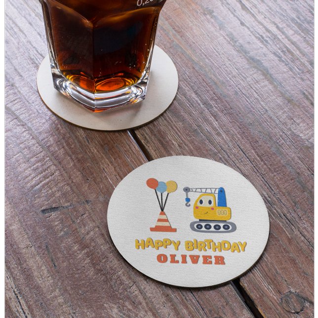 Dessous De Verre Rond Thème de construction fête d'anniversaire (Créateur téléchargé)