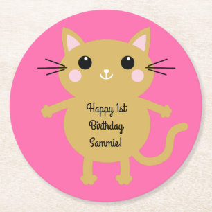 Dessous De Verre Rond Thème de fête d'anniversaire de Cat Cute Kitty