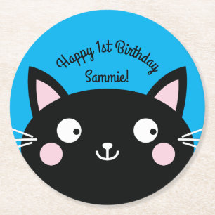 Dessous De Verre Rond Thème de fête d'anniversaire de Cat Cute Kitty